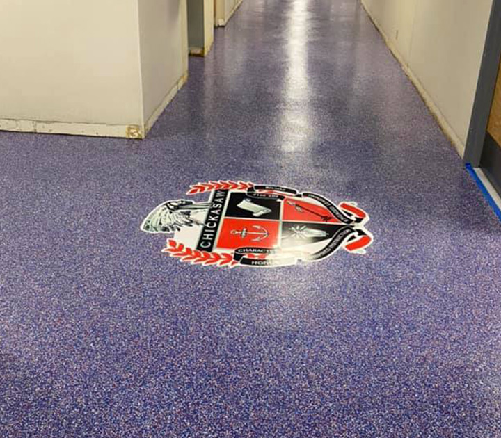decorative flake epoxy floor for Chickasaw highschool by J&A services in Daphne, Fairhope Alabama